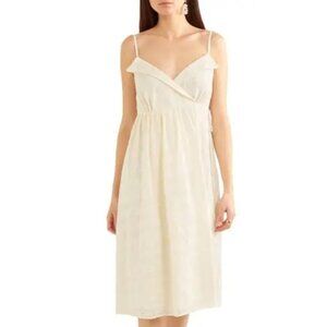 NWT Madewell Pleated Floral Embroidered Wrap Lace Dress Ivory / Cream S